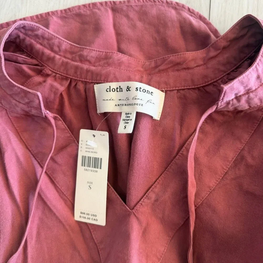Anthropologie Cloth & Stone Becky Blouse Tencel Mauve Tunic Top Size S